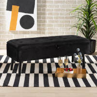 Baxton Studio FZD020108-Black Velvet Bench Caine Modern and Contemporary Storage Bench
